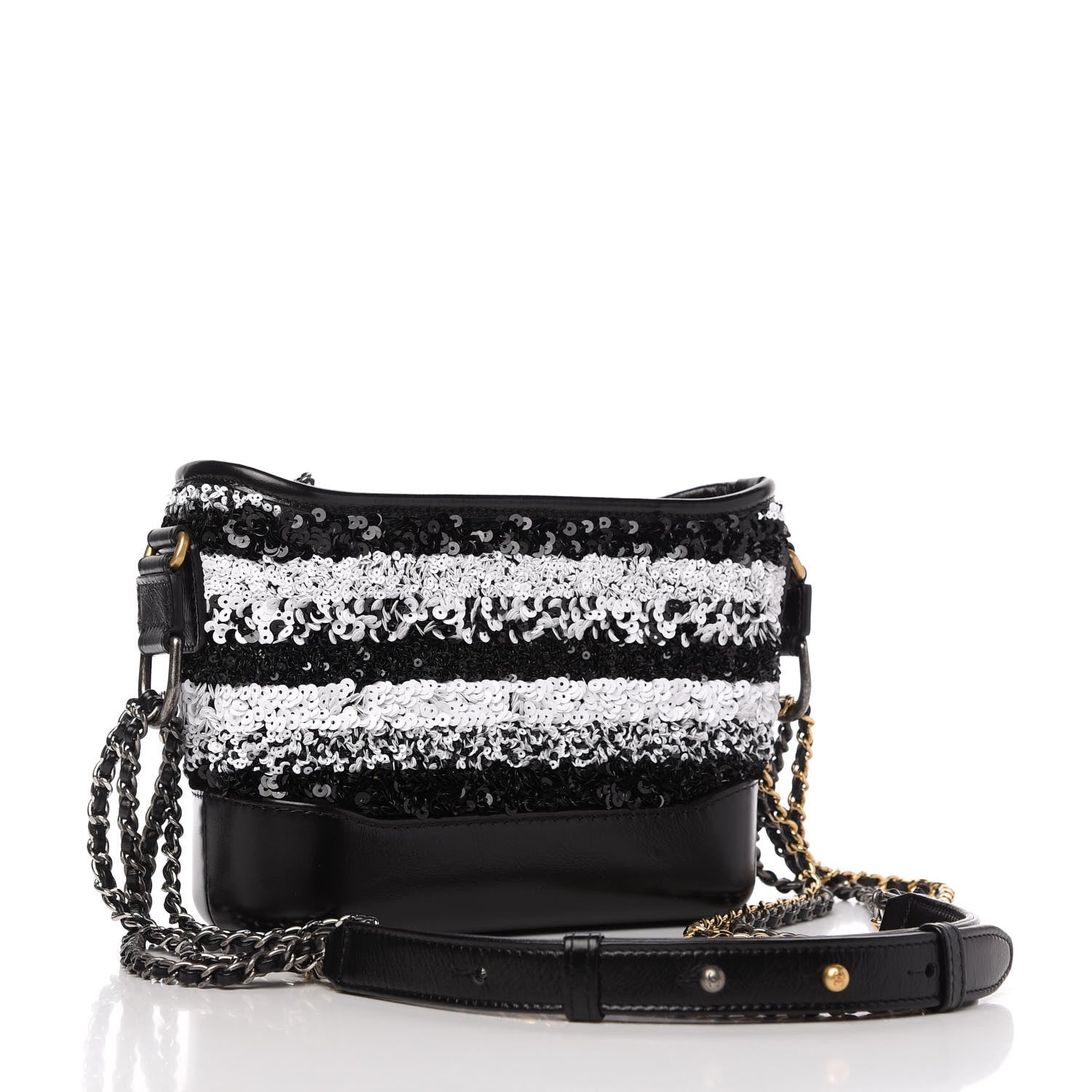 Chanel Sequin Calfskin Small Gabrielle Hobo Black White 3 of 9