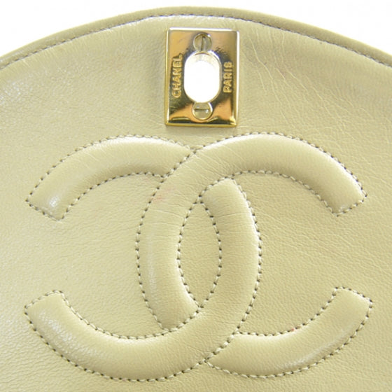 Lambskin Ribbon Stitched Flap Beige