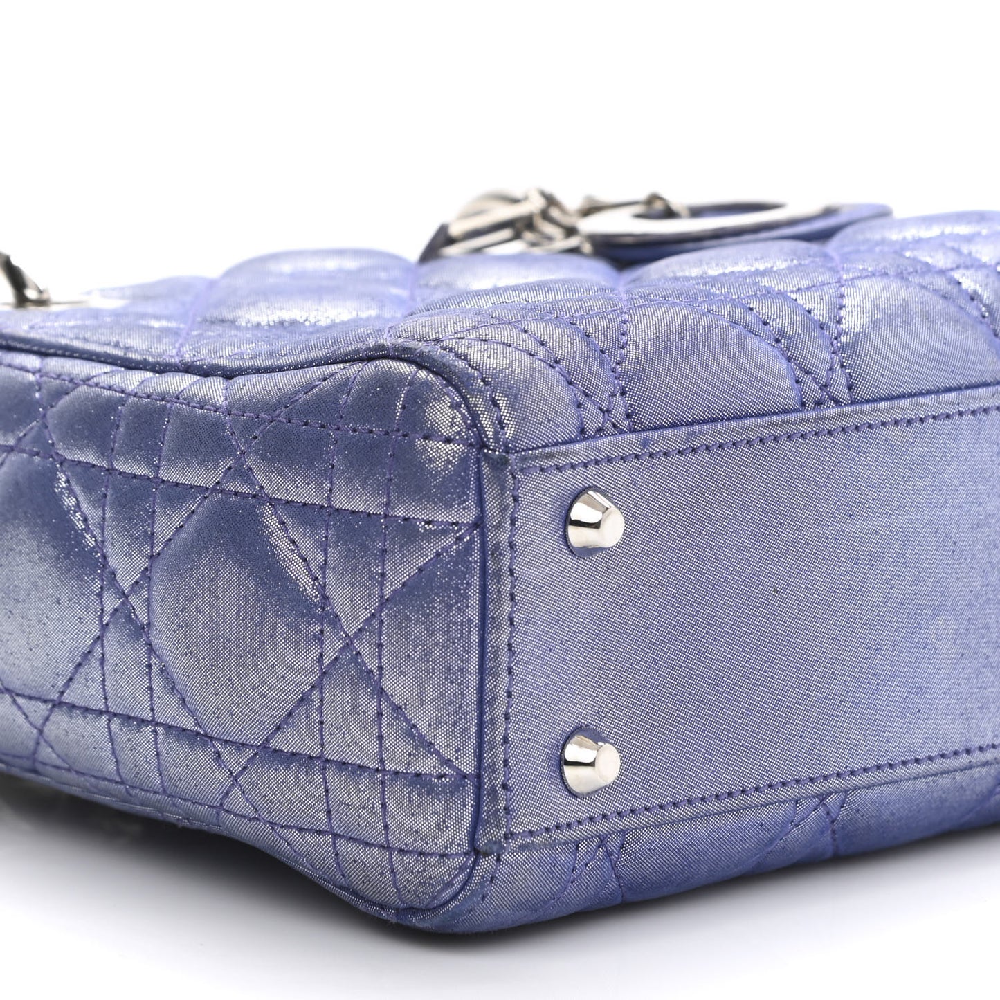 Metallic Lambskin Cannage Mini Lady Dior Dew Bleu