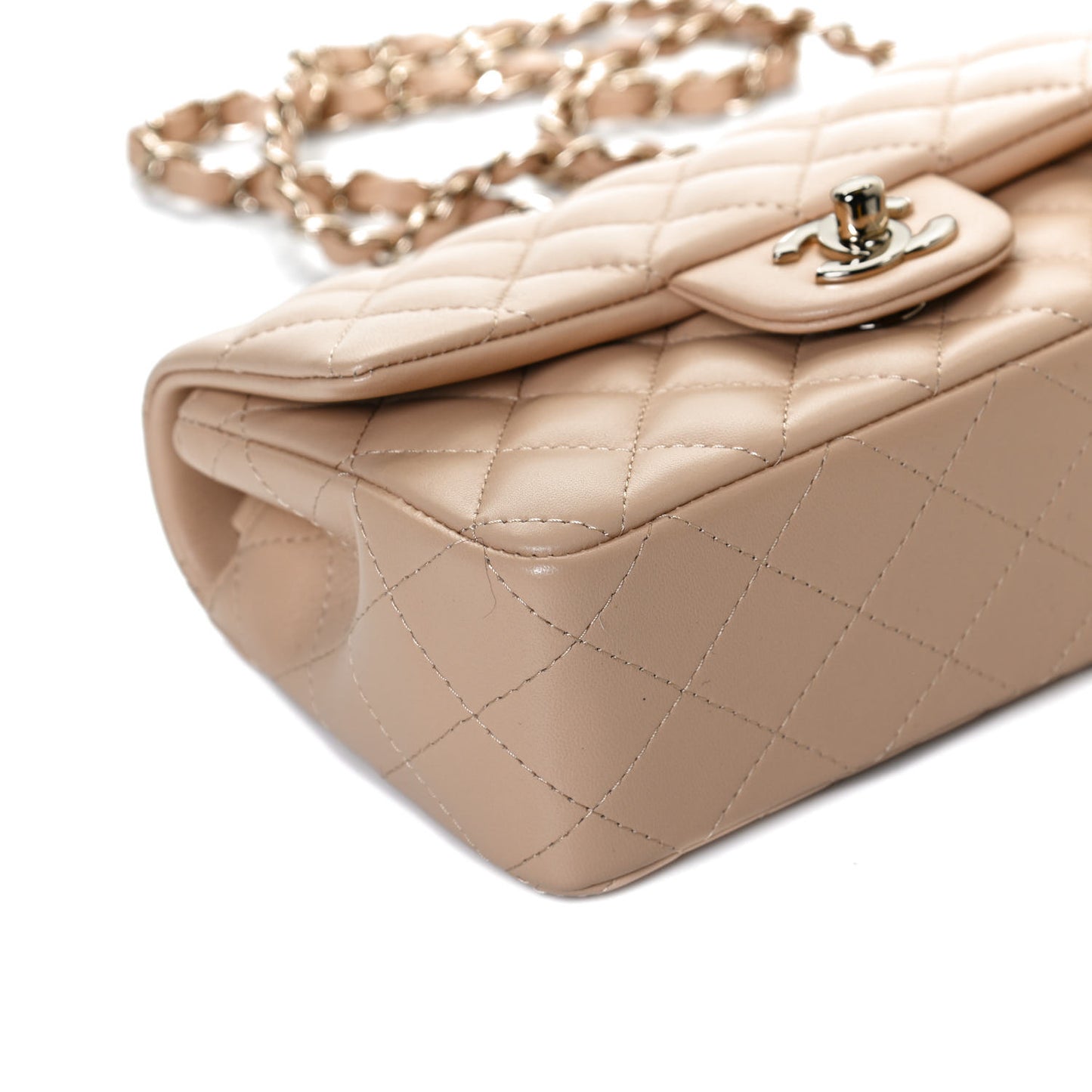 Lambskin Quilted Mini Rectangular Flap Beige