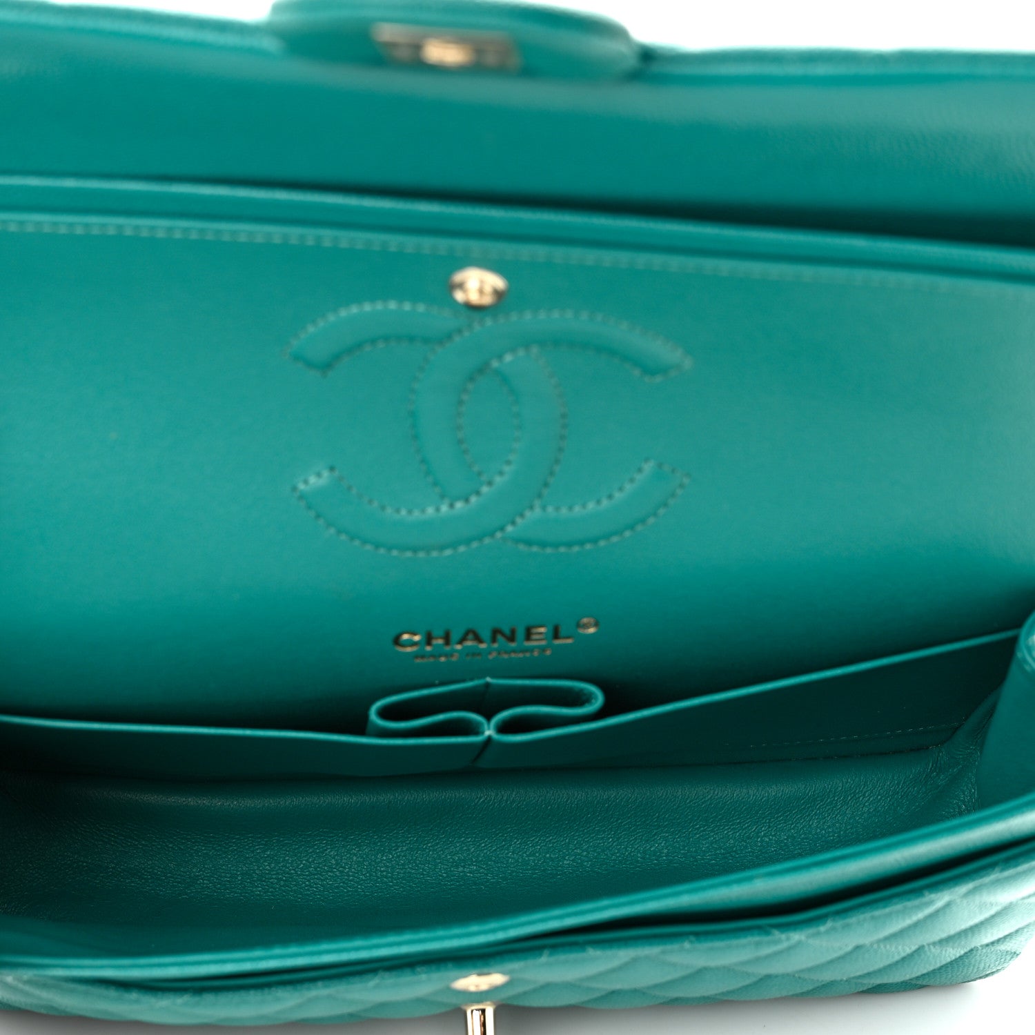 Chanel Caviar Quilted Medium Double Flap Green 5 of 10
