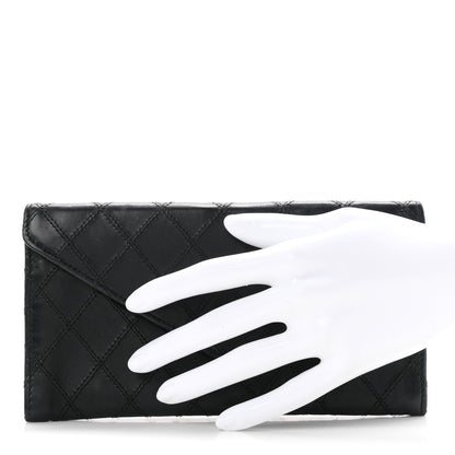 Chanel Lambskin Diamond Stitched Envelope Long Flap Wallet Black 2 of 8