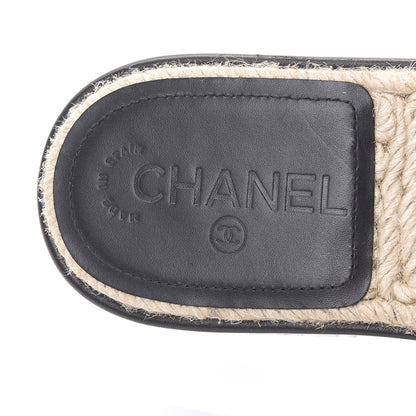 Chanel Lambskin Quilted CC Espadrille Slip On Sandals 38 Black 8 of 10