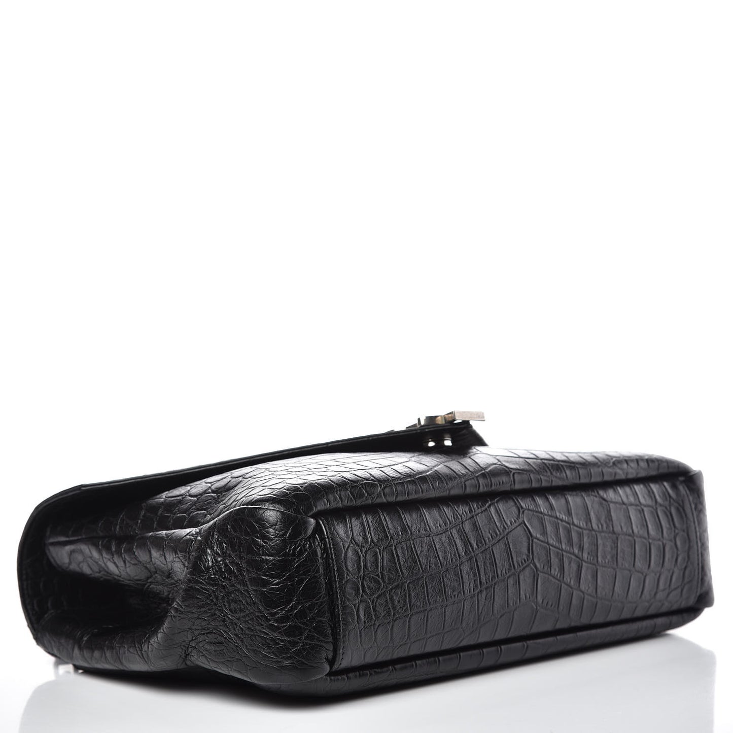 Calfskin Crocodile Embossed Monogram Large College Satchel Black