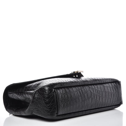 Saint Laurent Calfskin Crocodile Embossed Monogram Large College Satchel Black 4 of 11