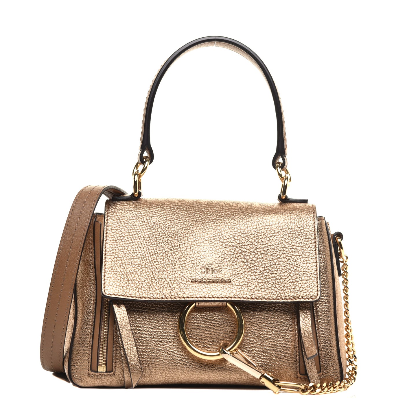 Metallic Calfskin Mini Faye Day Shoulder Bag Gold