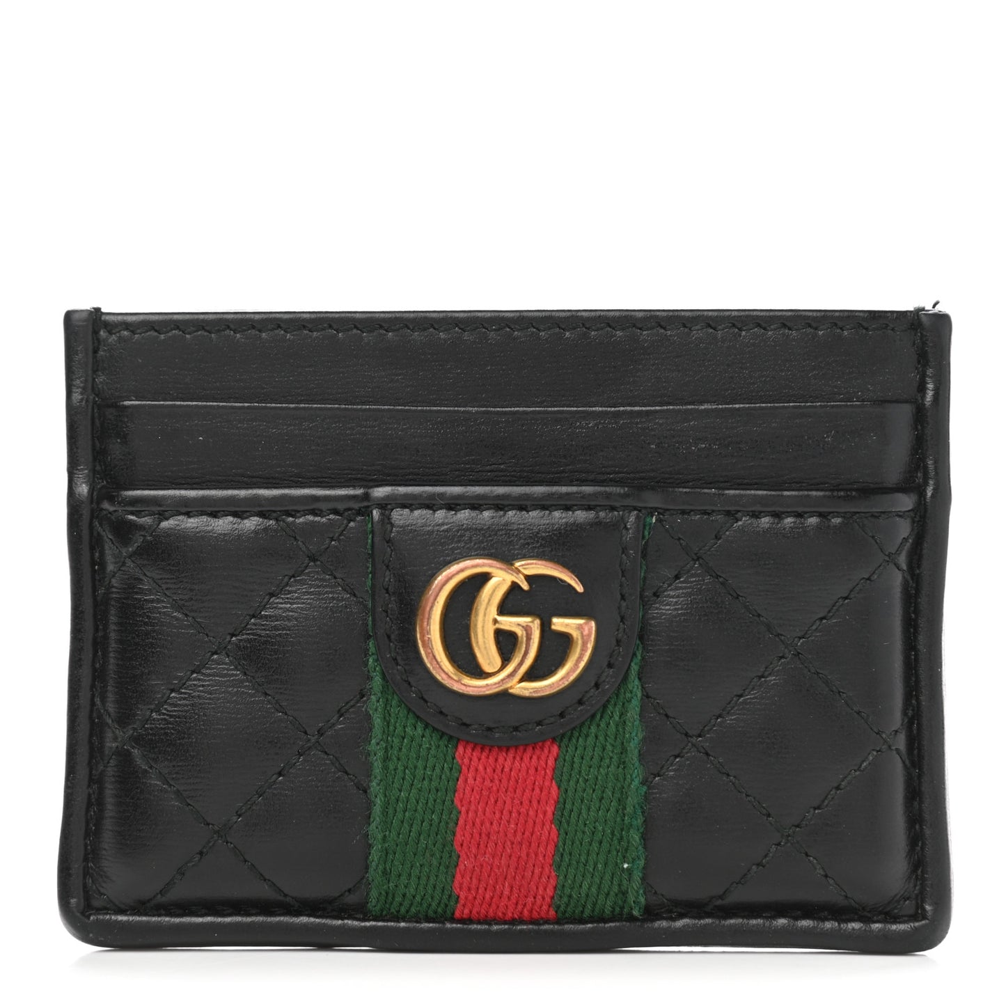 Calfskin Web Trapuntata Ophidia Card Holder Black