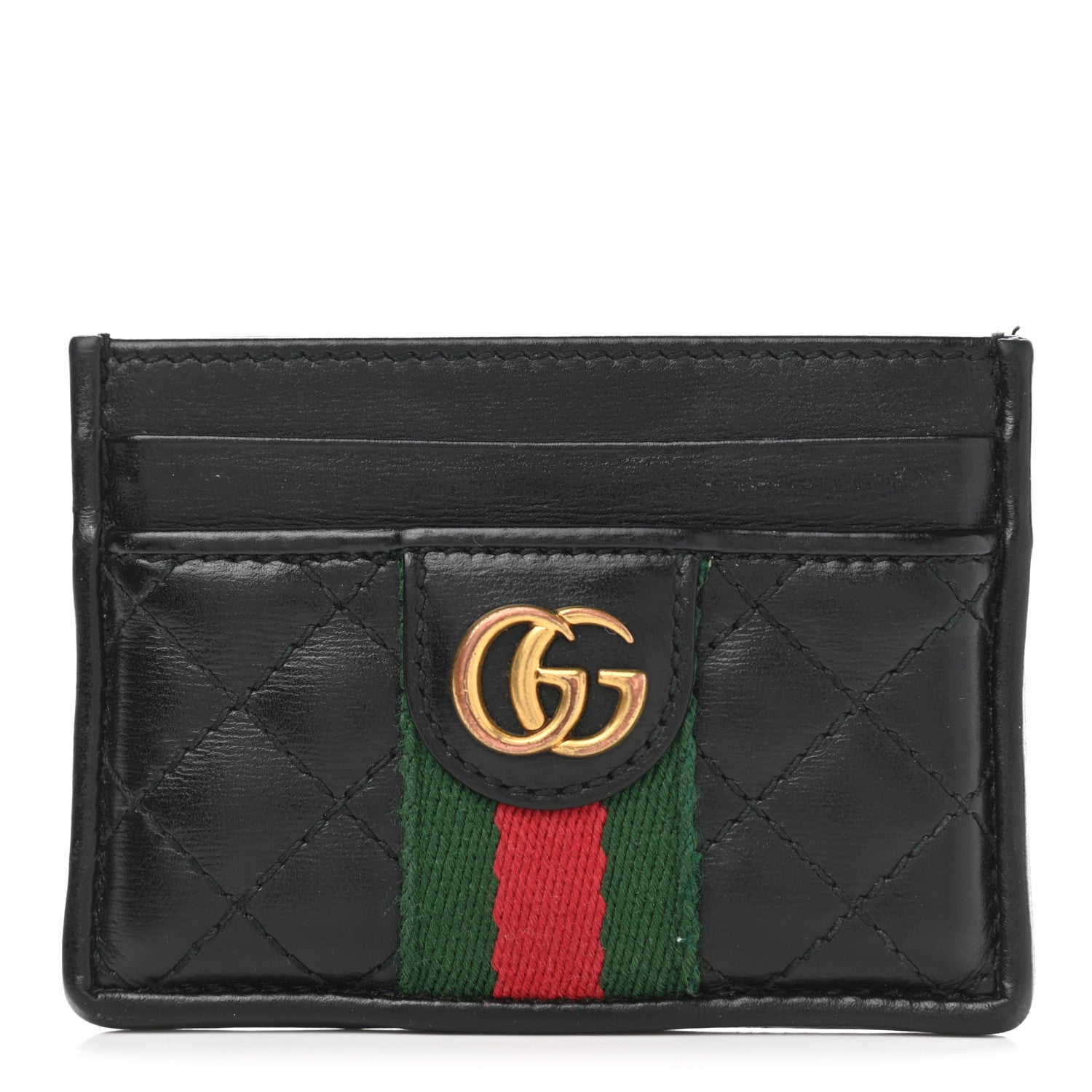 Gucci Calfskin Web Trapuntata Ophidia Card Holder Black 1 of 7