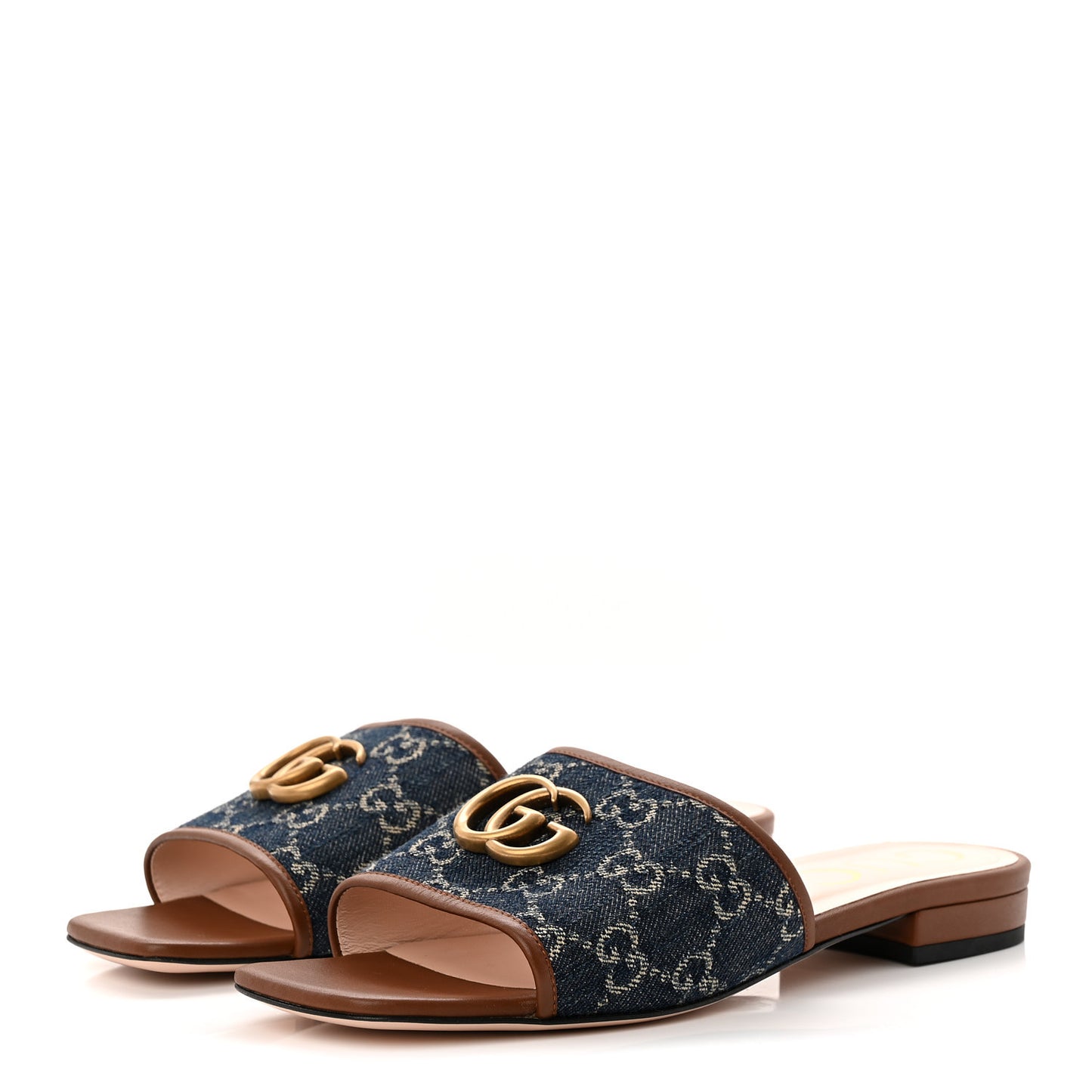 New Denim GG Monogram Miro Soft Calfskin Jolie Slide Sandals 38.5 Blue Tea Cuir Epilogue