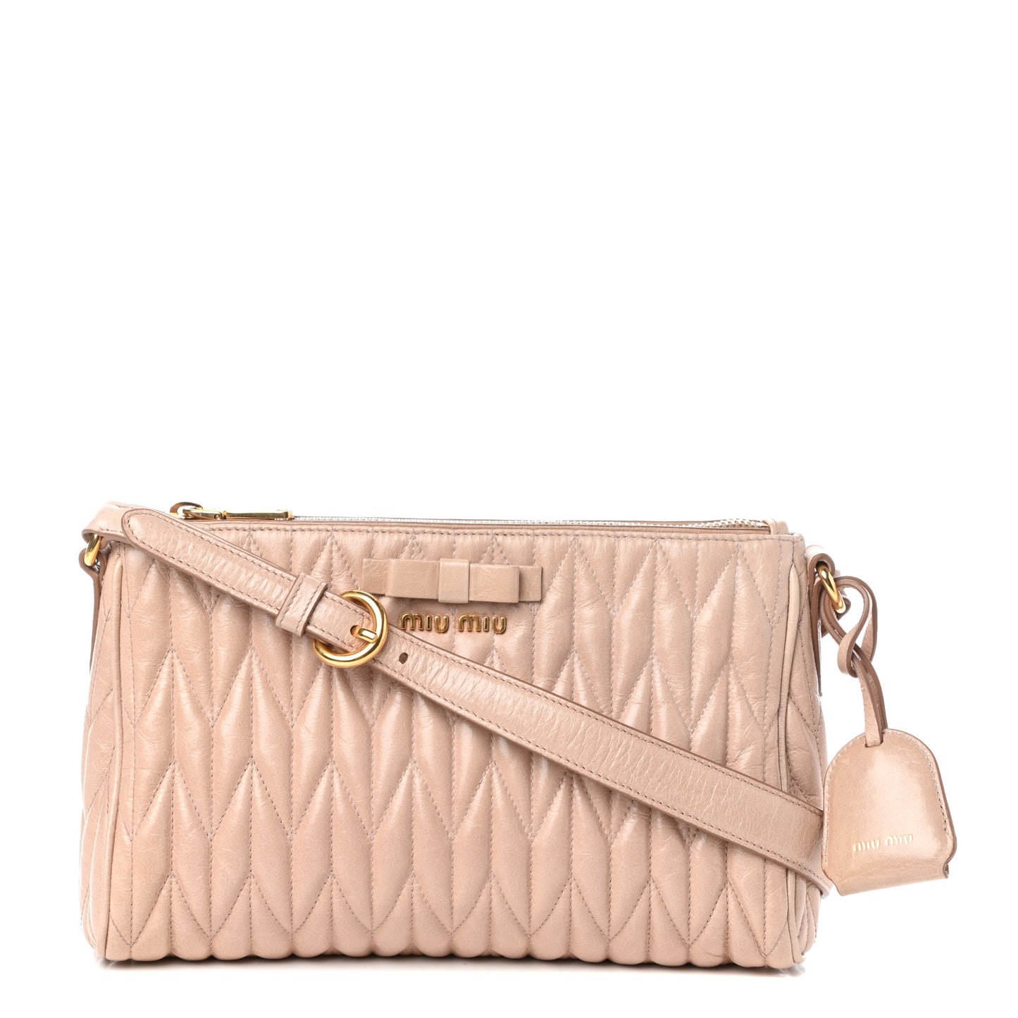 Vitello Lux Matelasse Bow Shoulder Bag Cipria