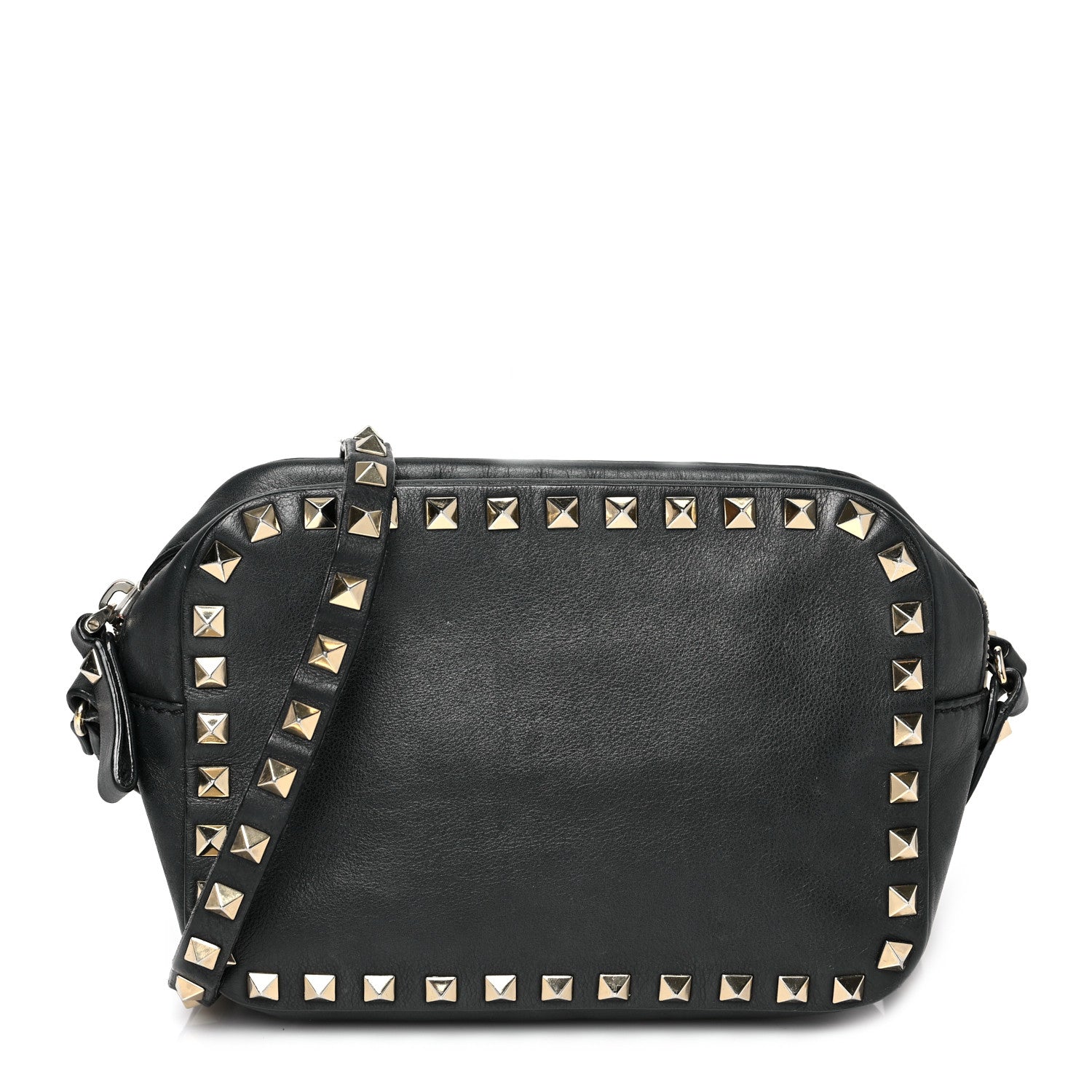 Valentino Garavani Pebbled Calfskin Rockstud Camera Crossbody Bag Black 1 of 8