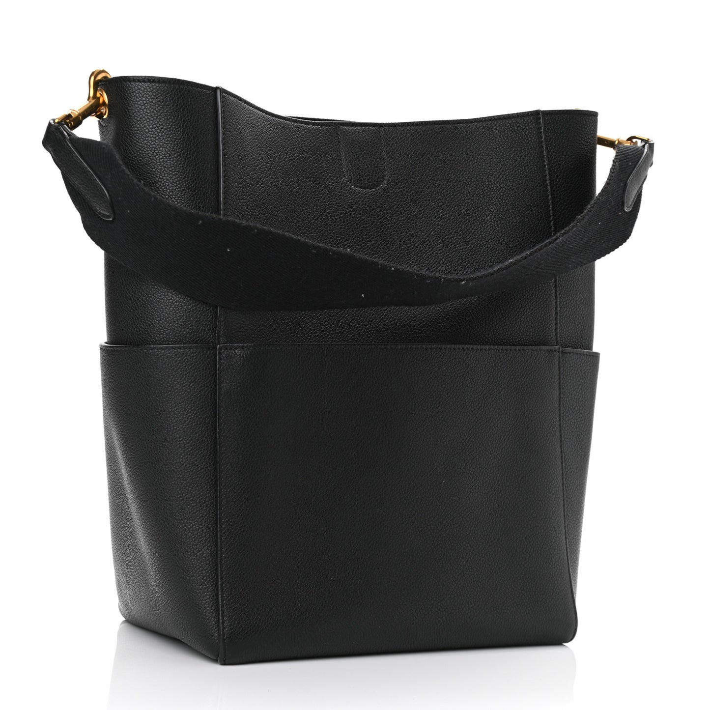 Soft Grained Calfskin Sangle Bucket Bag Black