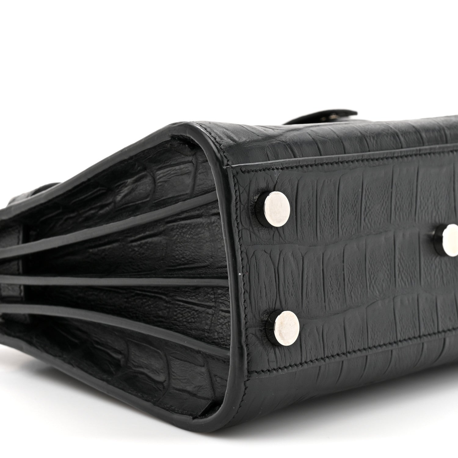 Saint Laurent Calfskin Crocodile Embossed Nano Sac De Jour Black 9 of 13