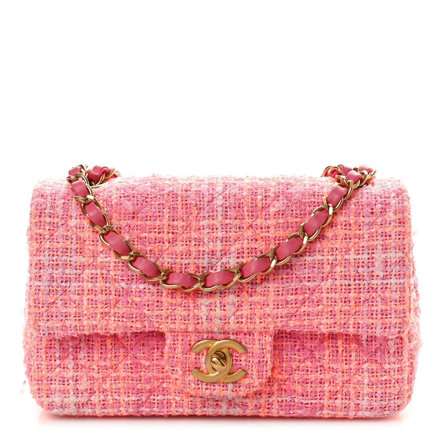 Tweed Quilted Mini Rectangular Flap Pink Multicolor