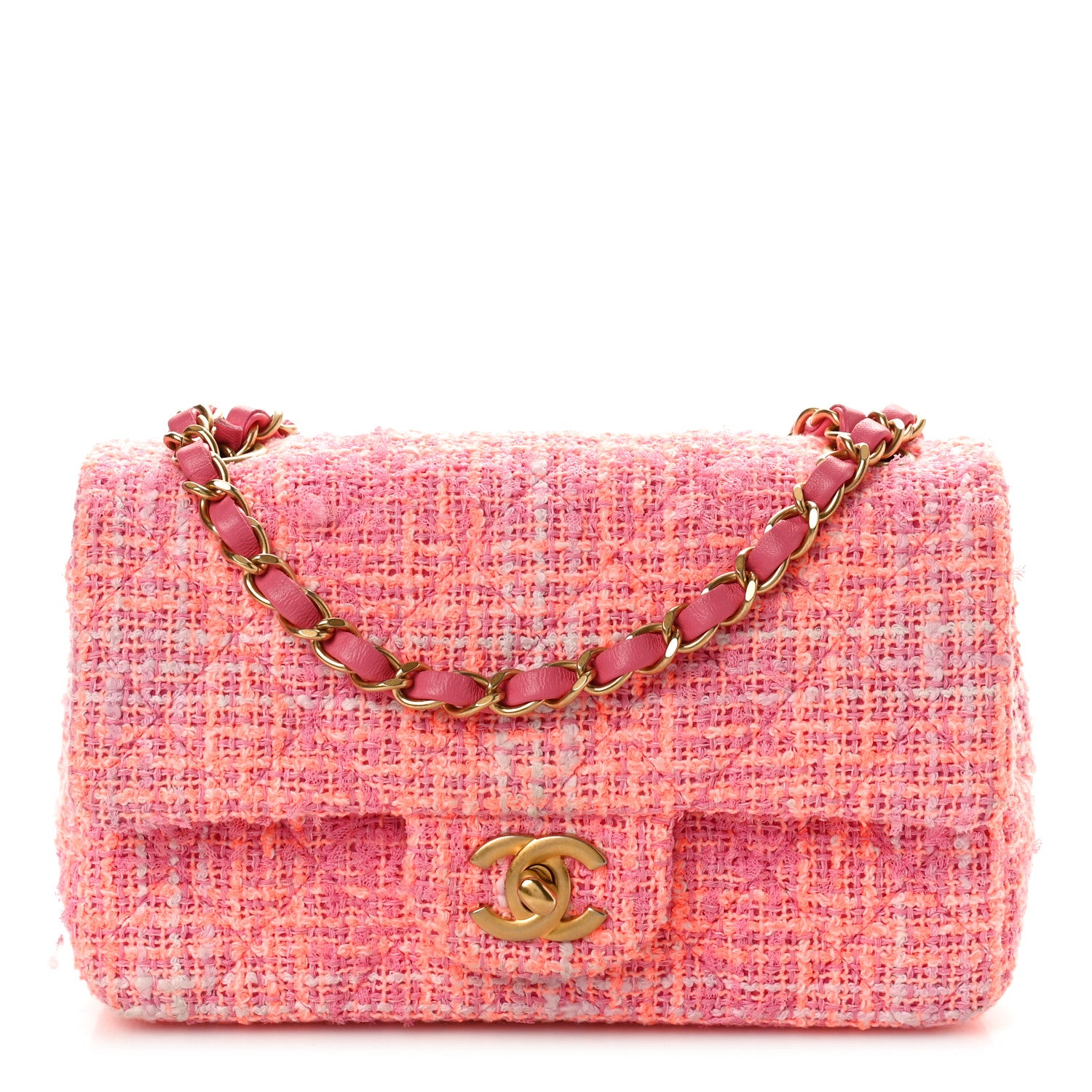 Chanel Tweed Quilted Mini Rectangular Flap Pink Multicolor 1 of 12