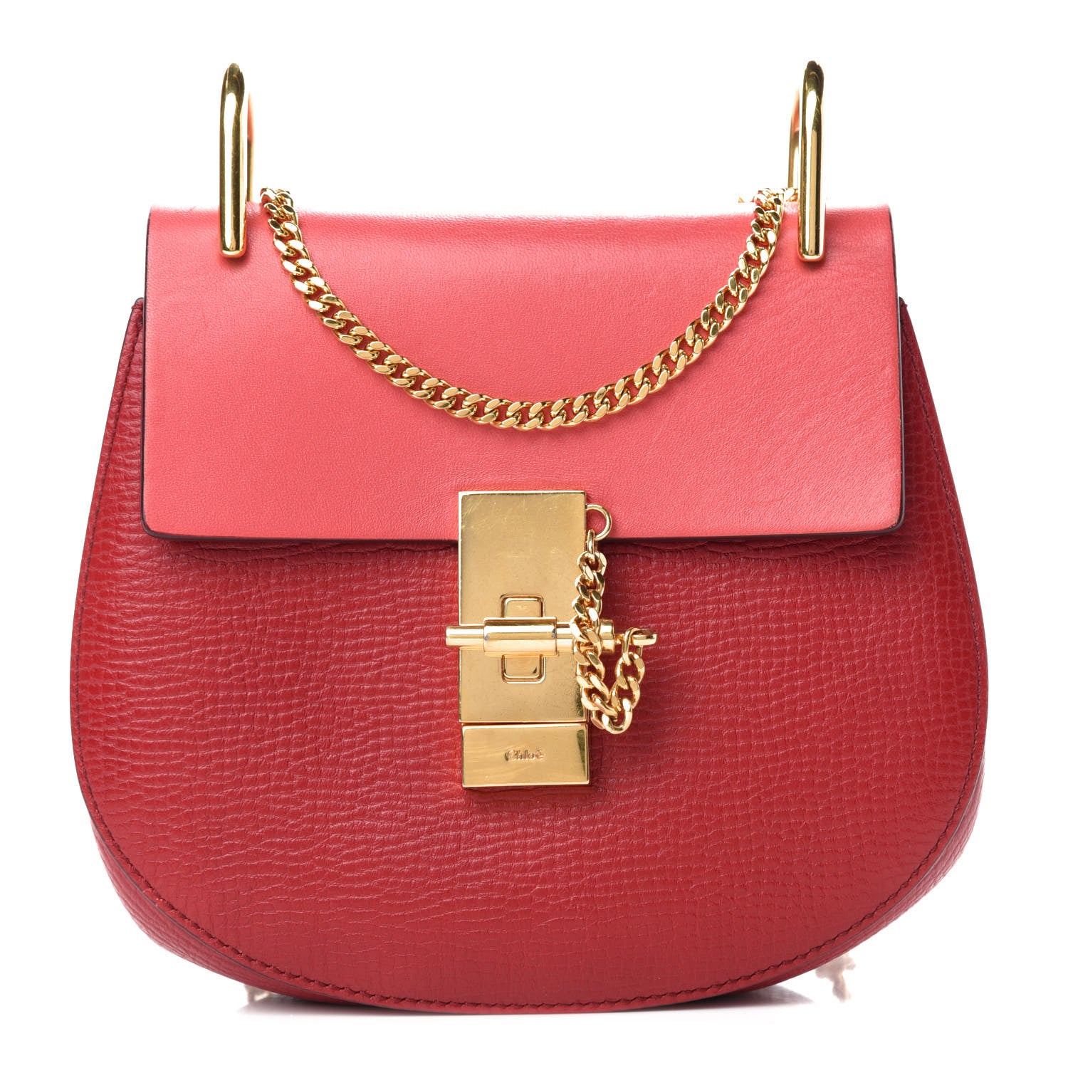 Chloe Grained Calfskin Lambskin Drew Shoulder Bag Red 1 of 9