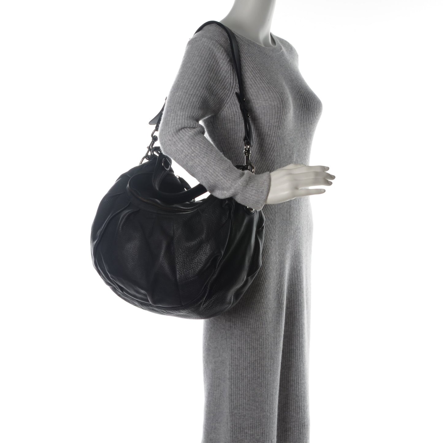 Pebbled Calfskin Icon Bit Shoulder Bag Black