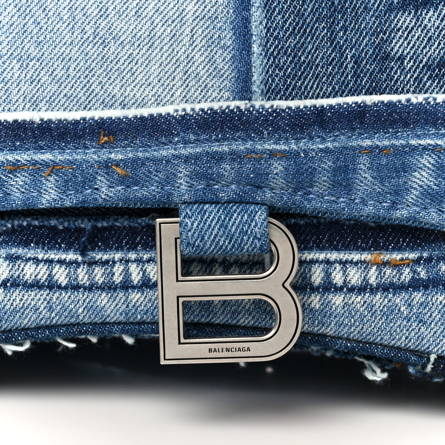 Balenciaga Denim Patchwork Small Hourglass Top Handle Bag Washed Blue 8 of 10