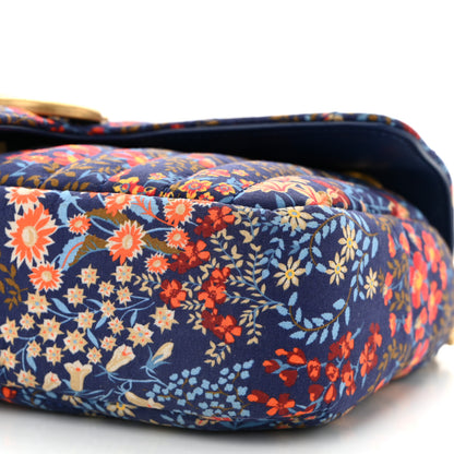 Gucci Cotton Calfskin Matelasse Floral Print Small GG Marmont Shoulder Bag Blue Red Deep Ocean Blue 9 of 9