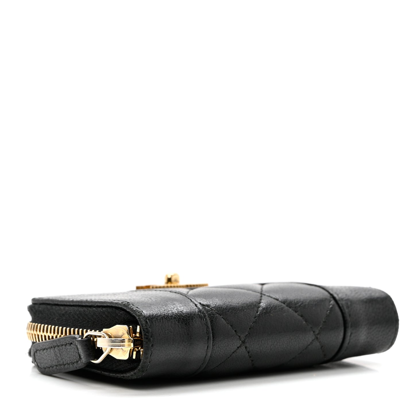 Sheepskin Quilted Mademoiselle Vintage Zip Coin Purse Black