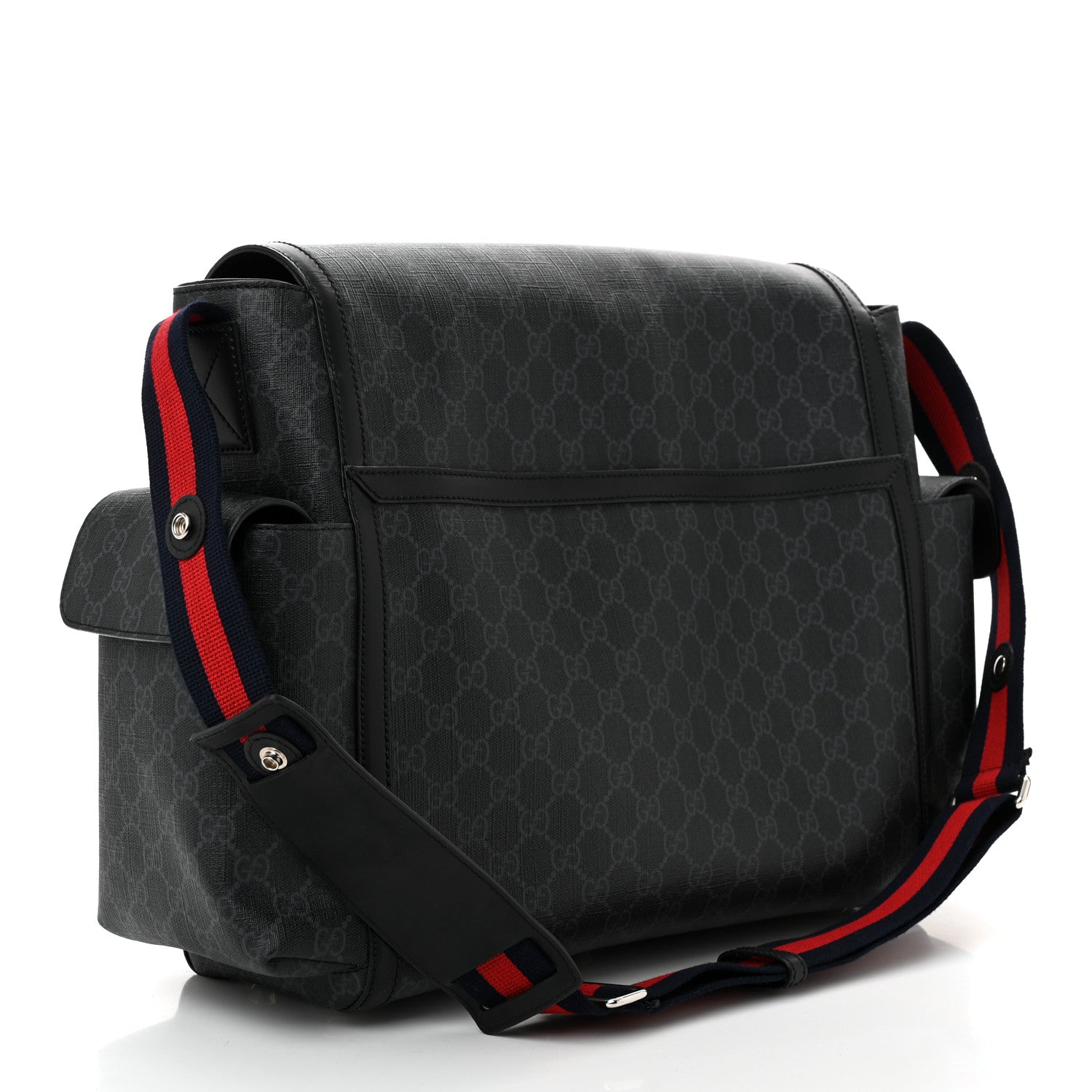 Gucci GG Supreme Monogram Web Messenger Diaper Bag Black Grey 3 of 10