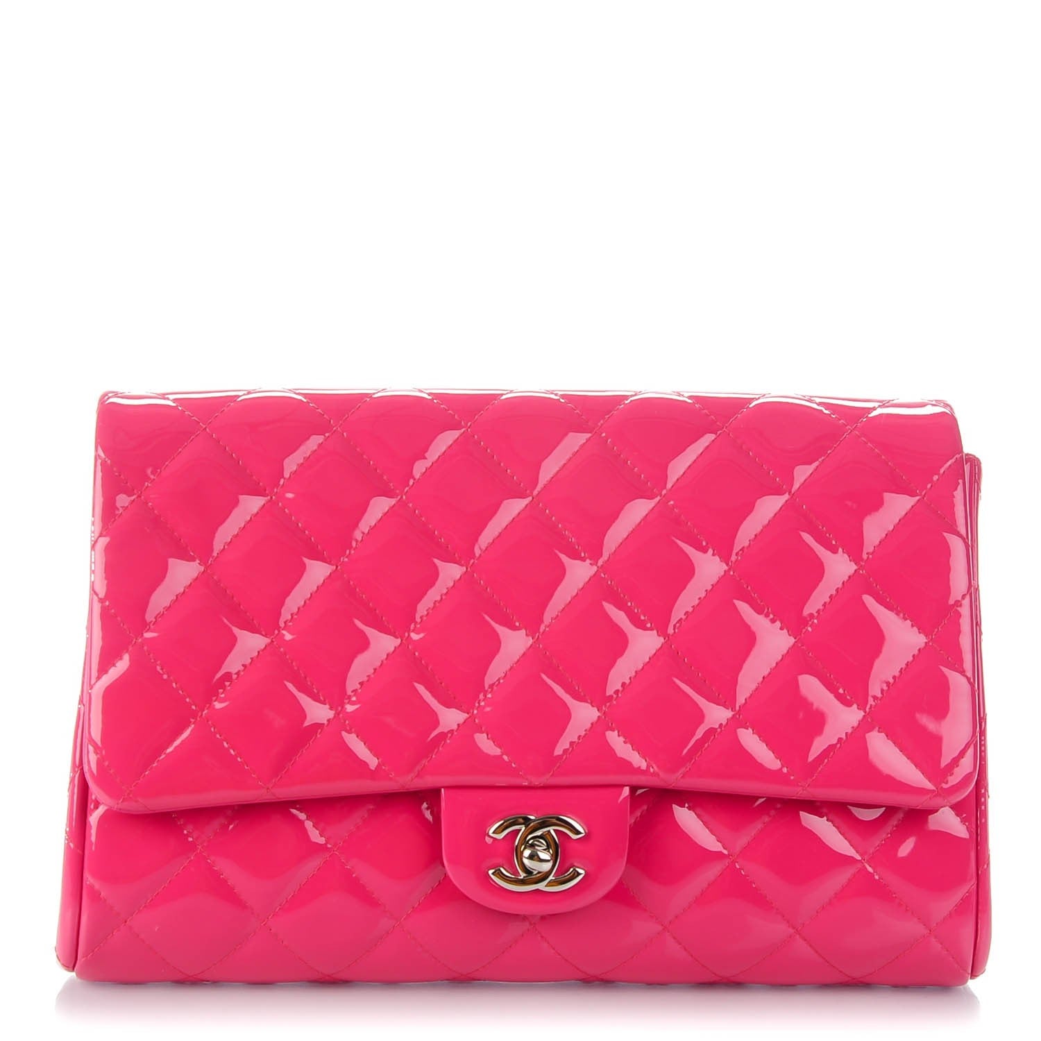 Chanel Patent Calfskin Quilted Clutch With Chain Flap Fuchsia 1 of 8