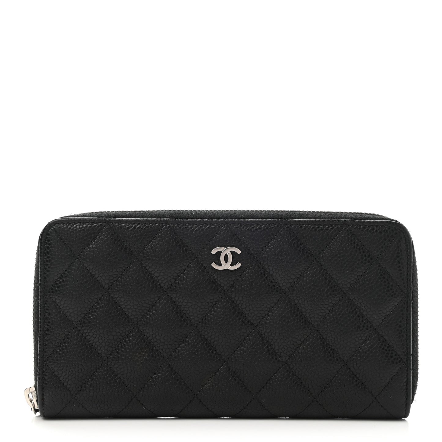 Caviar Quilted Large Gusset Zip Around Wallet Black