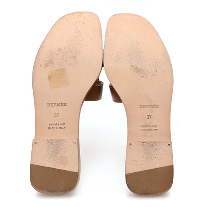 Hermes Box Calfskin Oran Sandals 37 Gold 6 of 9