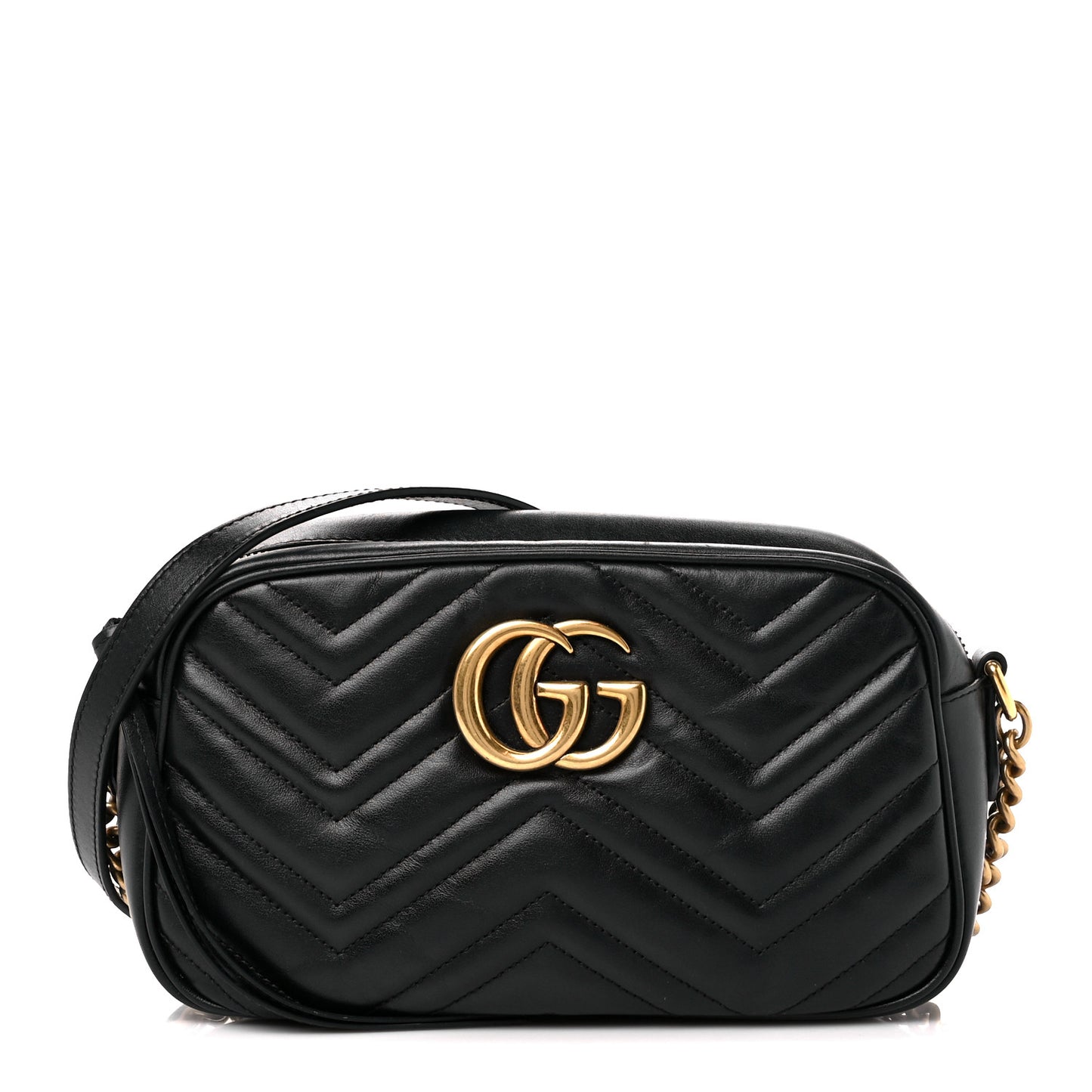 Calfskin Matelasse Small GG Marmont Chain Shoulder Bag Black