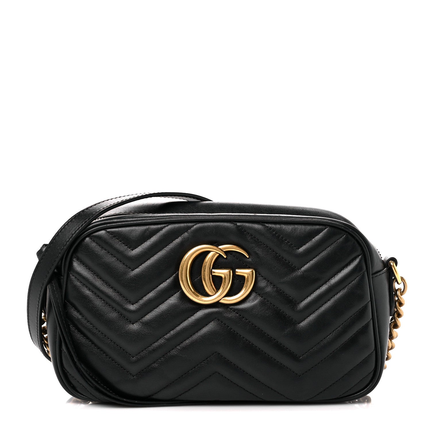 Gucci Calfskin Matelasse Small GG Marmont Chain Shoulder Bag Black 1 of 11