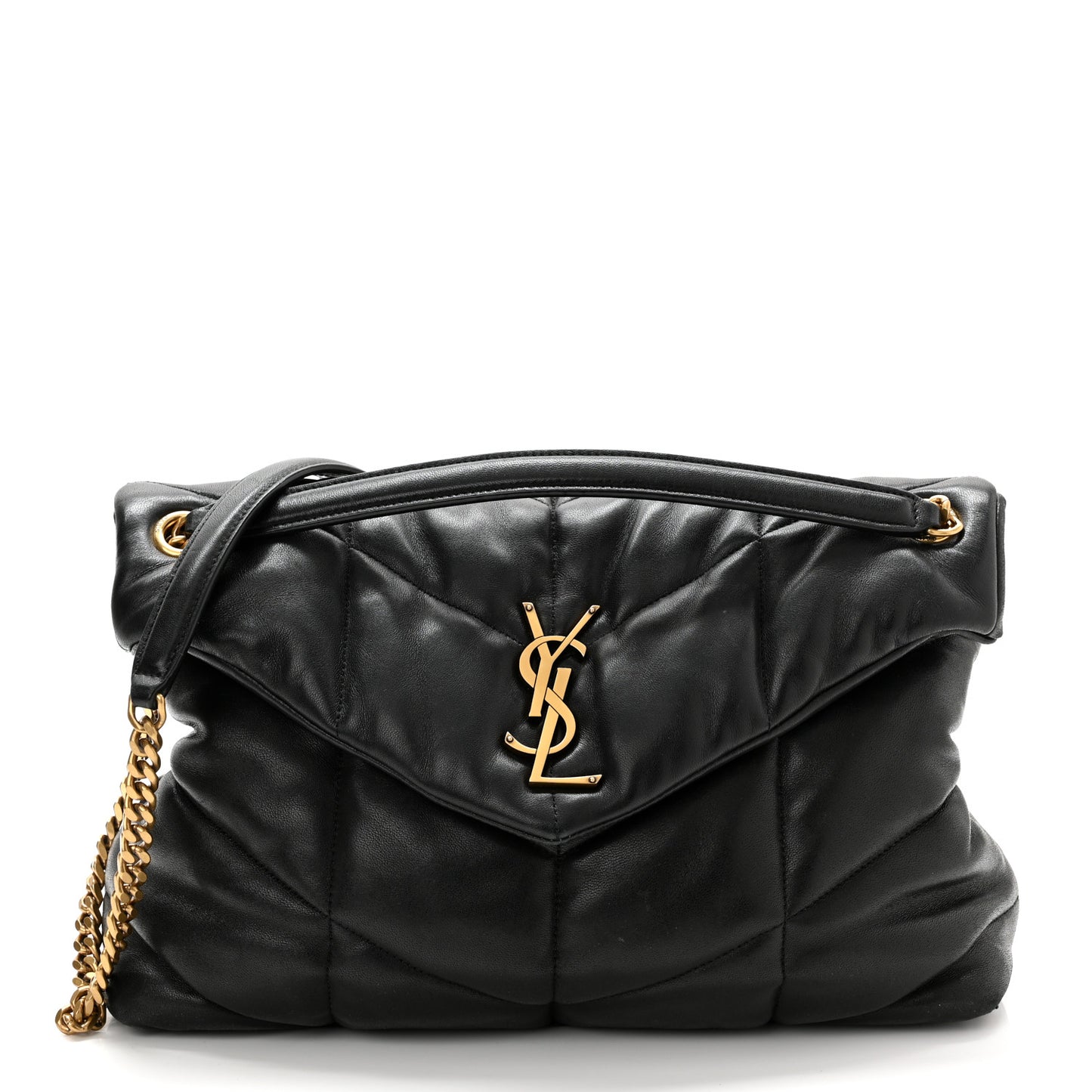 Lambskin Quilted Medium Loulou Puffer Monogram Chain Satchel Black