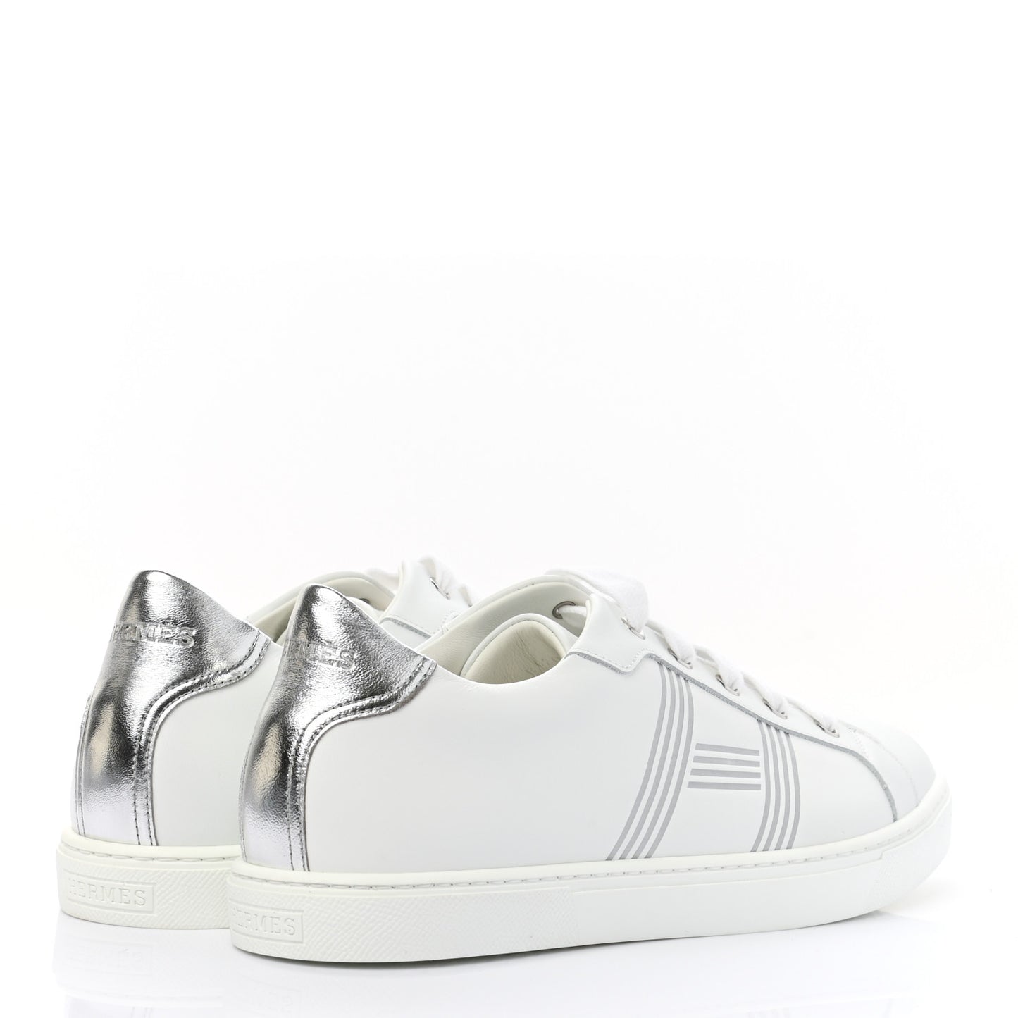 Calfskin Womens Advantage Sneakers 41 White Gris Argente