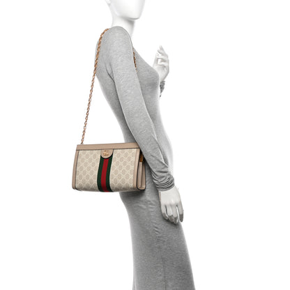 Gucci GG Supreme Monogram Textured Dollar Calfskin Web Small Ophidia Chain Shoulder Bag Beige Mystic White Oatmeal 2 of 11