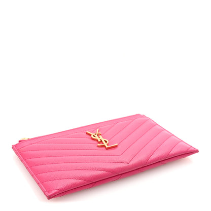 Saint Laurent Grain De Poudre Chevron Monogram Bill Pouch Fresh Fuxia 4 of 7