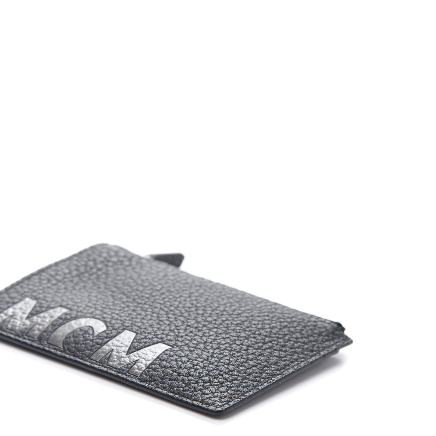 Grained Calfskin Logo Zip Card Case Wallet Black