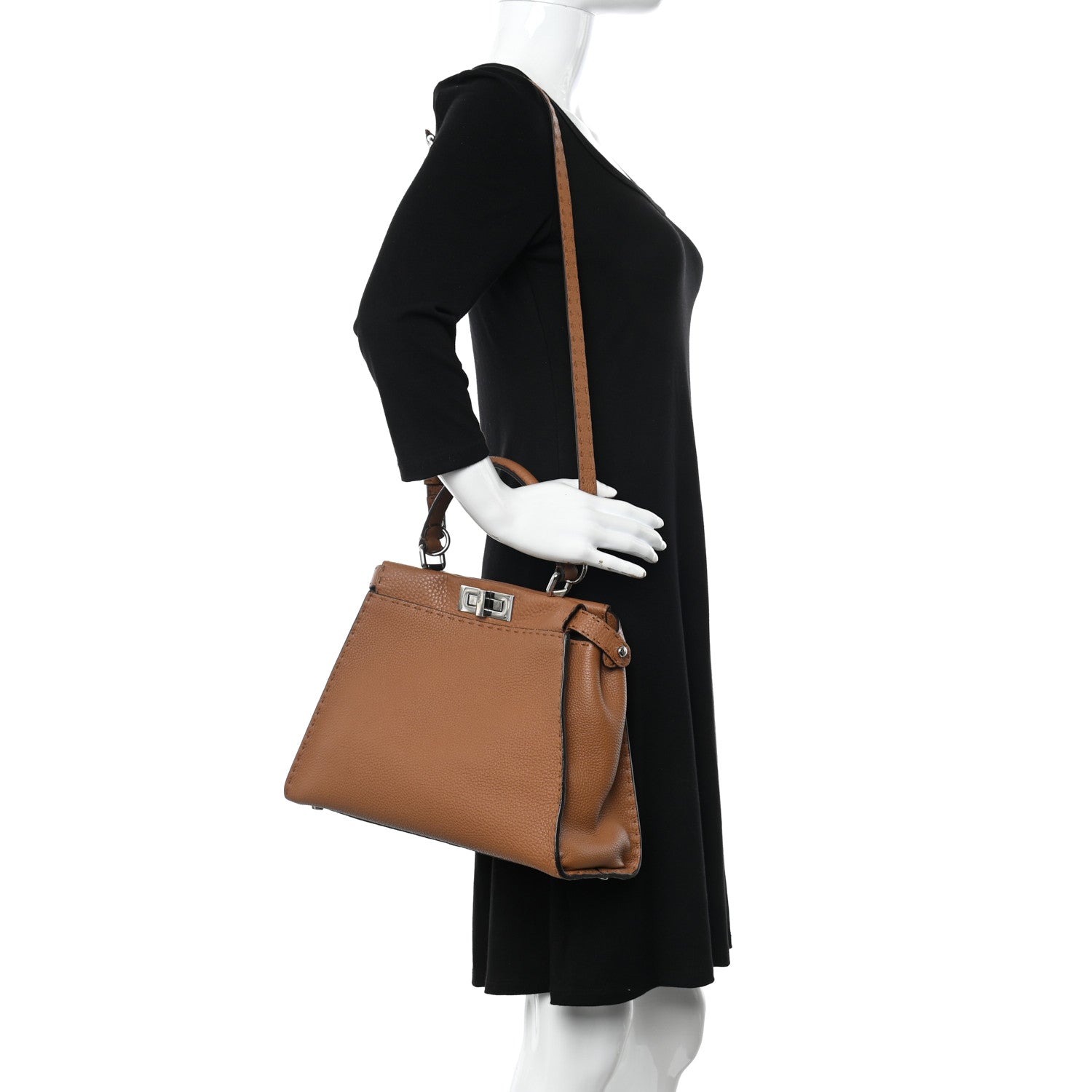 Fendi Cuoio Romano Selleria Bi-Color Medium Peekaboo Iconic Satchel Mou Deserto 2 of 10