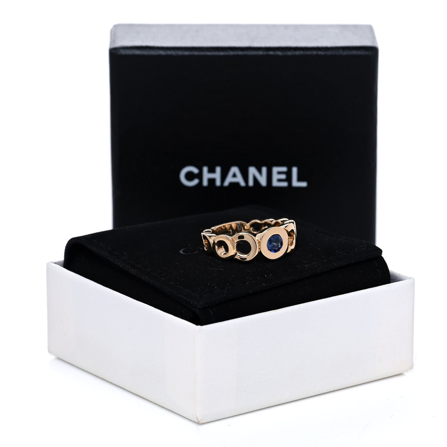 Chanel 18K Yellow Gold Blue Sapphire Coco Band Ring 5 of 5