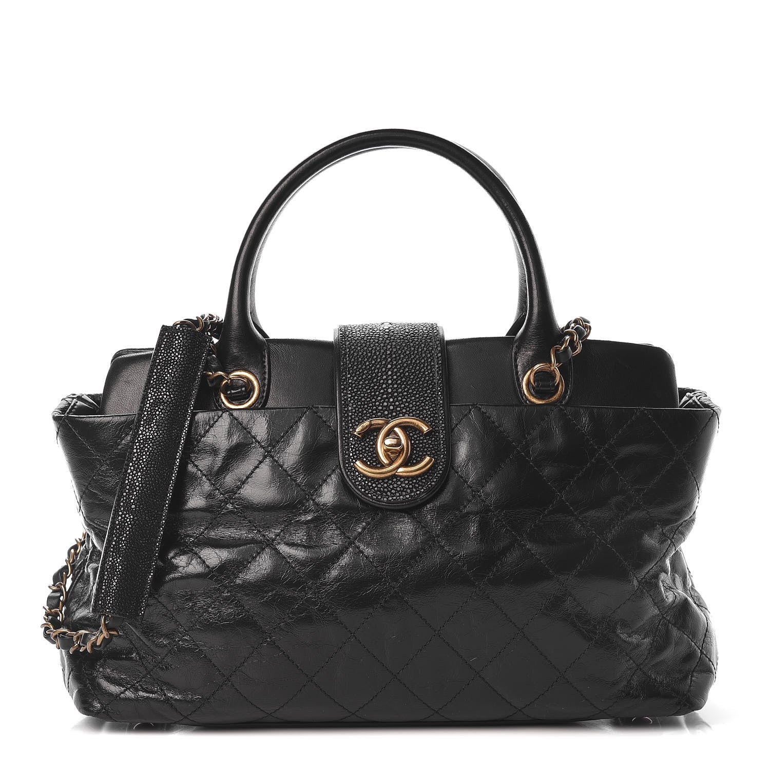Chanel Glazed Calfskin Stingray Bindi CC Tote Black 1 of 13