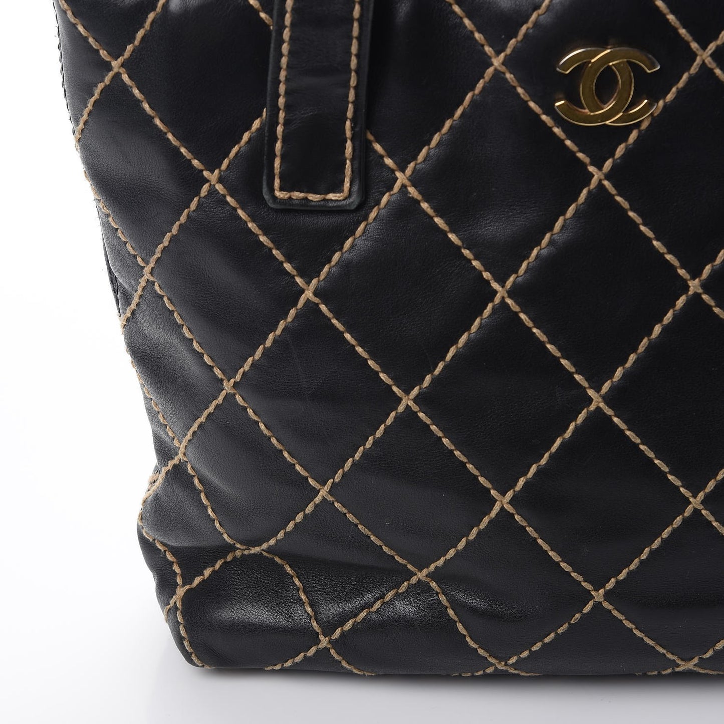 Calfskin Contrast Stitch Surpique Tote Black