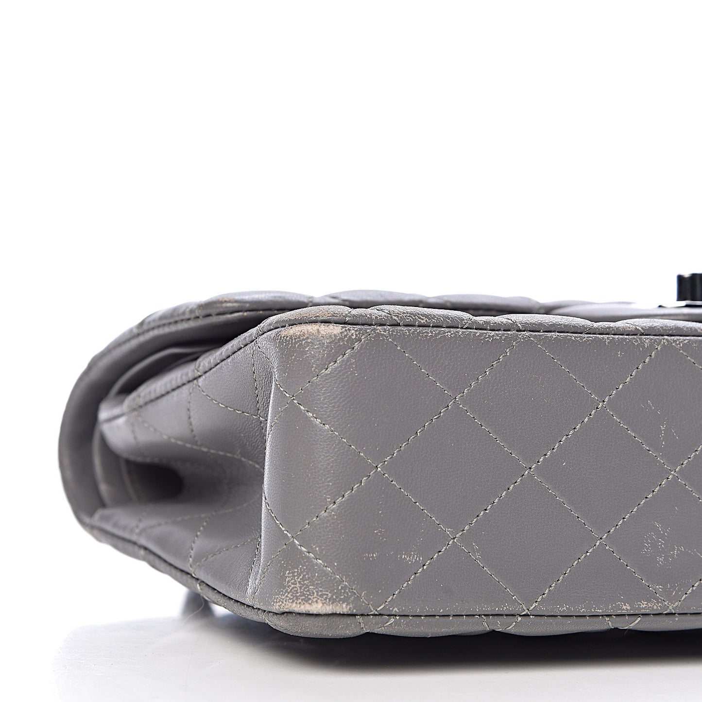 Lambskin Quilted Medium Double Flap Grey