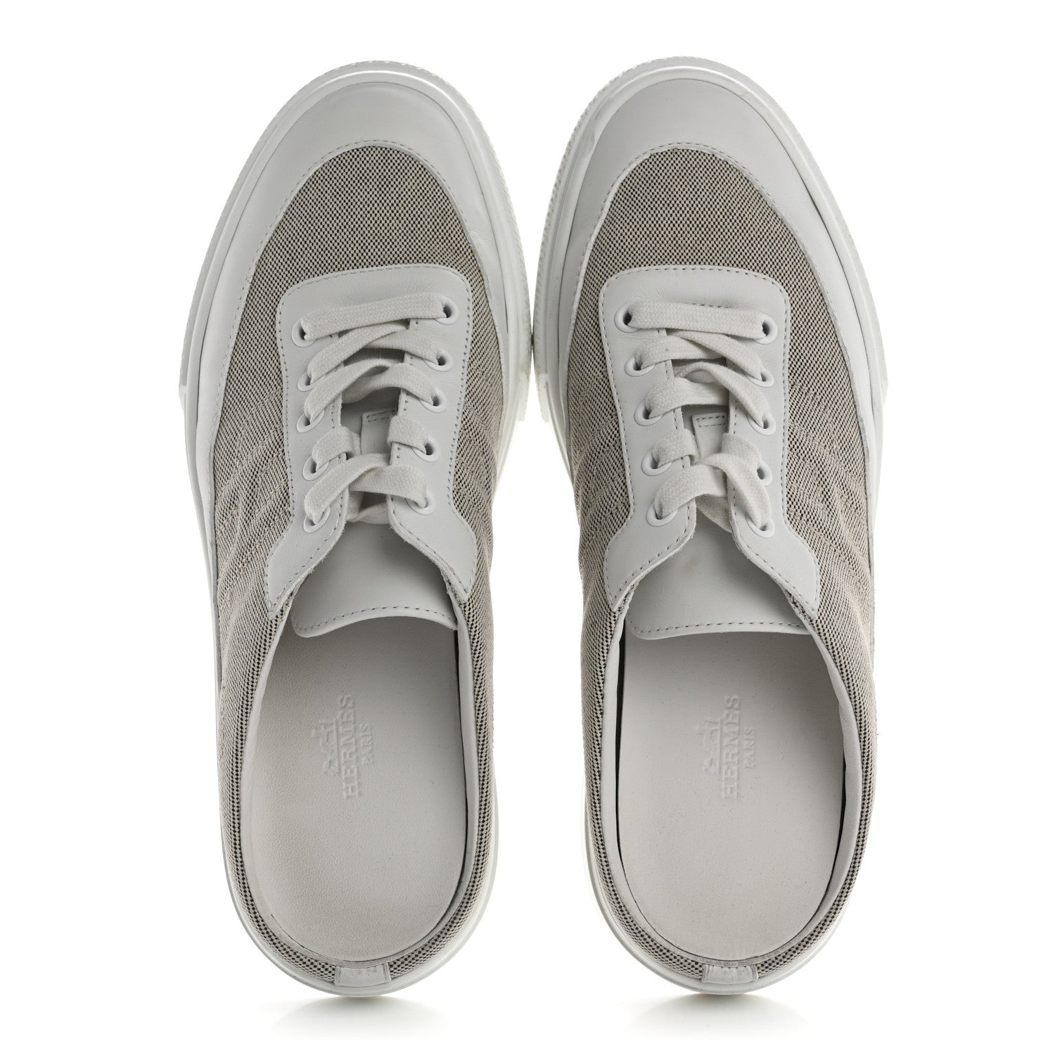 Hermes Calfskin H Canvas Keep Mule Sneakers 39.5 Prunoir White 2 of 12