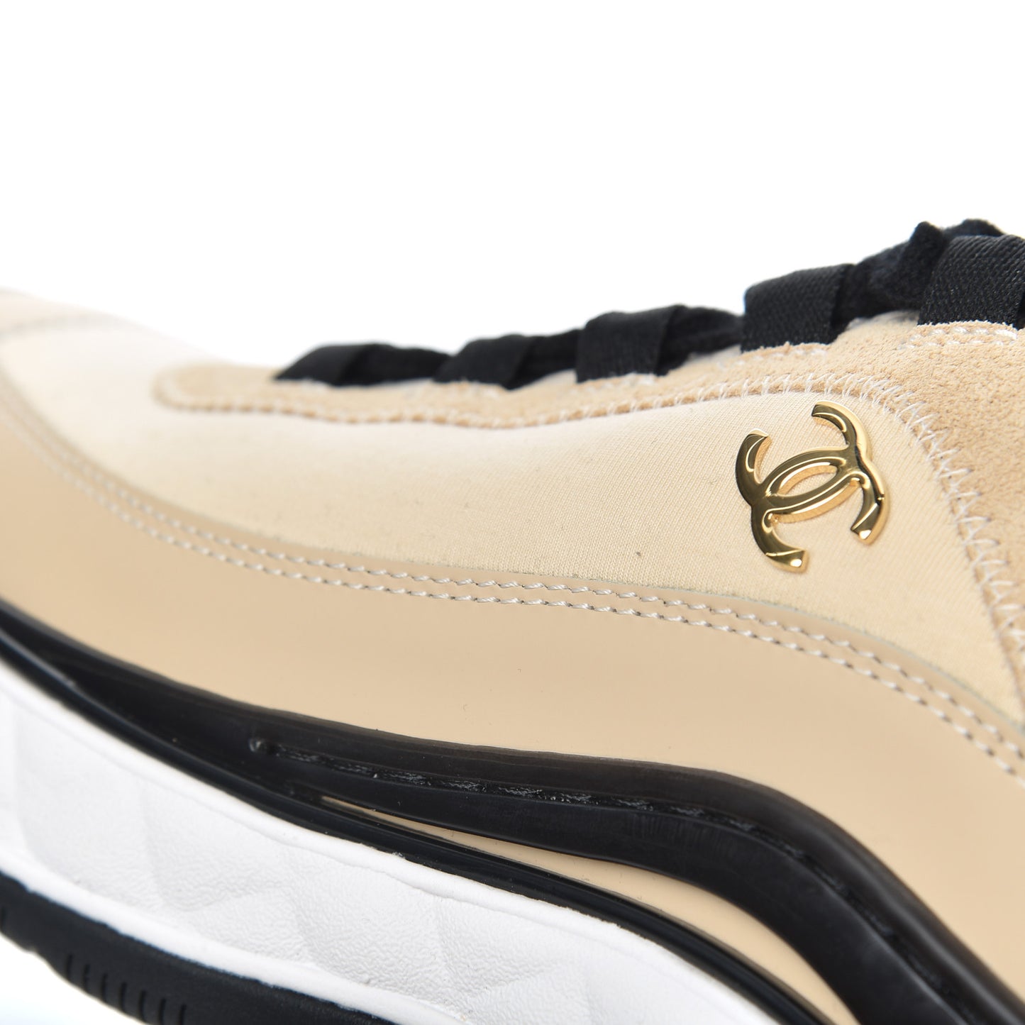 Velvet Calfskin Mixed Fibers CC Sneakers 38 Beige