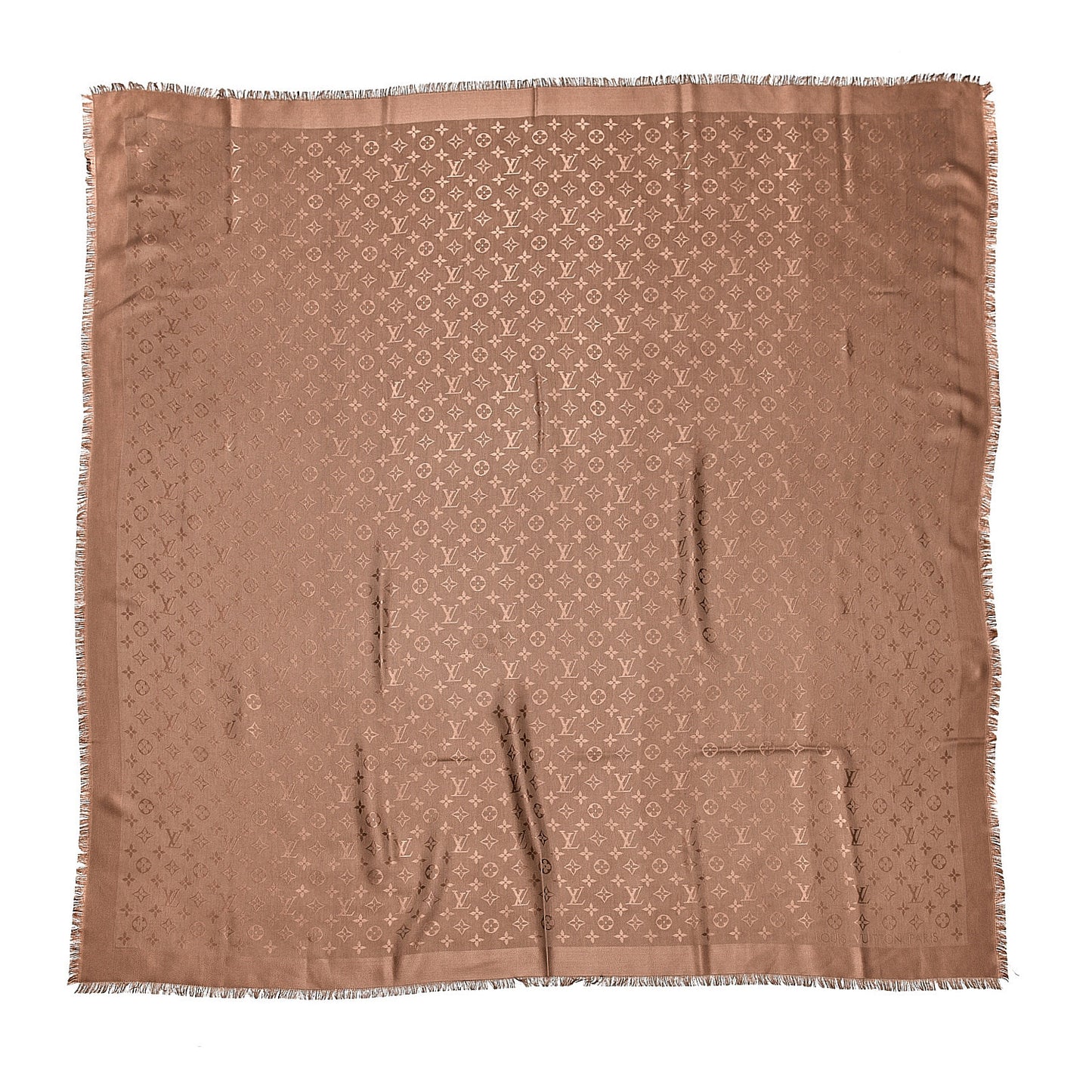 Silk Wool Monogram Shawl Cappuccino