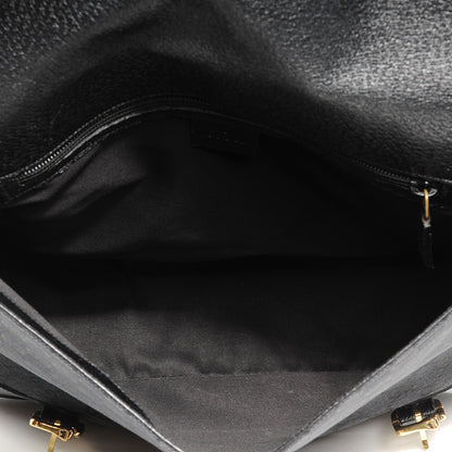 Gucci Monogram Calfskin Double Buckle Flap Messenger Bag Black 7 of 8