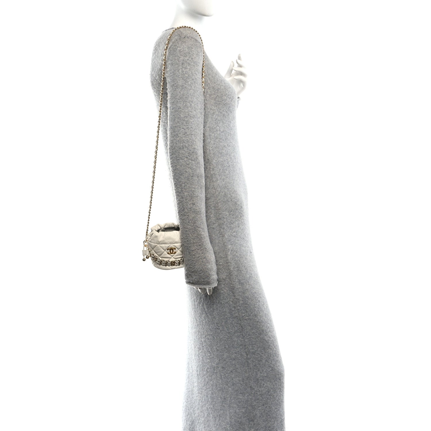 Chanel Caviar Quilted Coco First Bucket Clutch With Chain White 2 of 10
