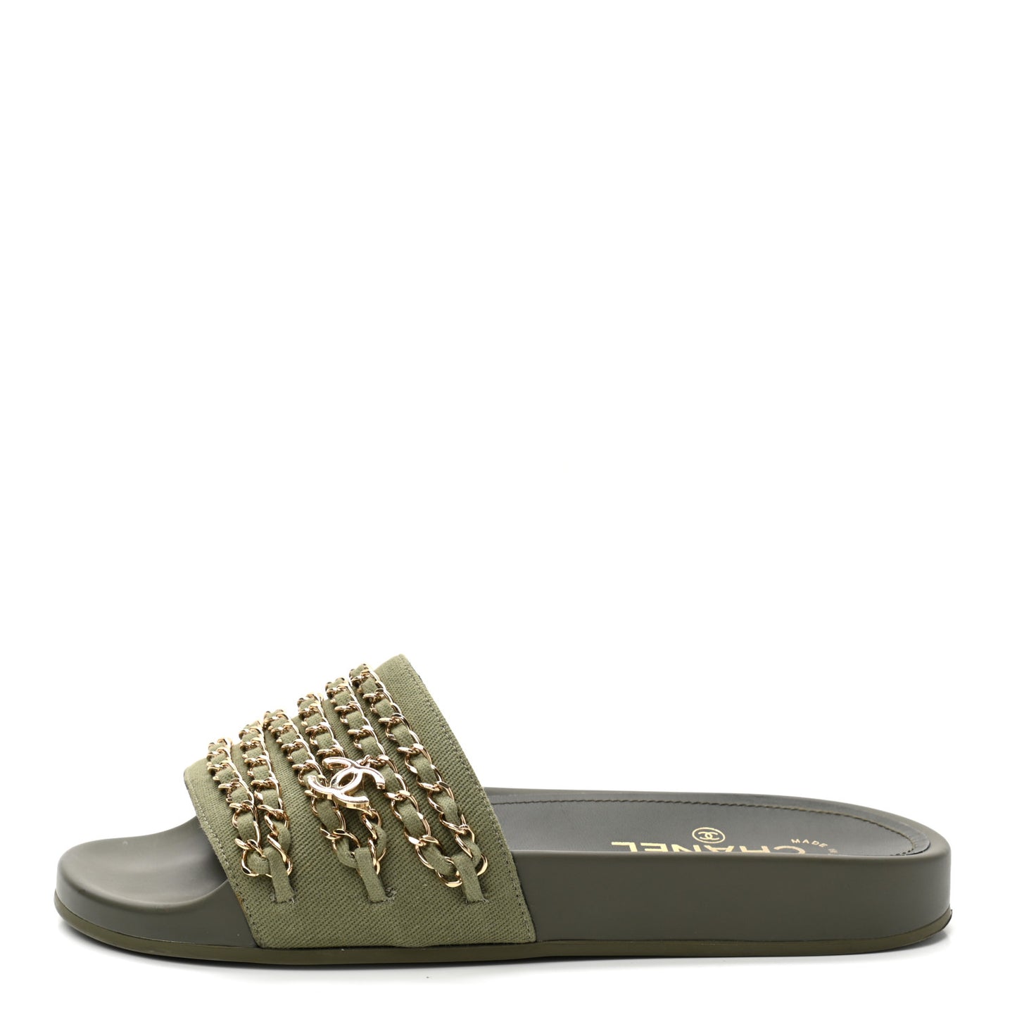 Canvas Chain Flat Sandals 38 Khaki