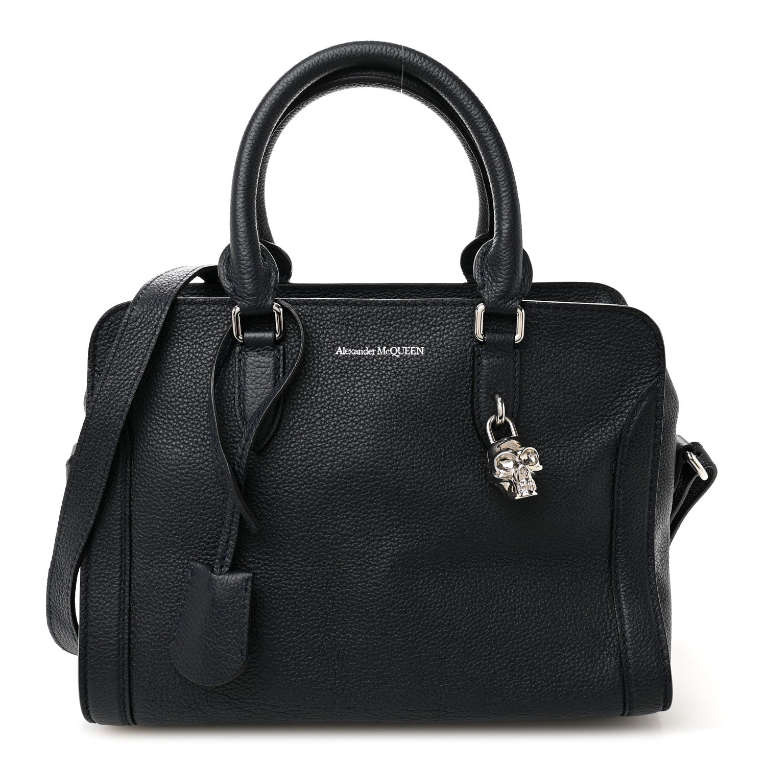 Alexander McQueen Pebbled Calfskin Small Skull Padlock Zip Around Tote Navy 1 of 10
