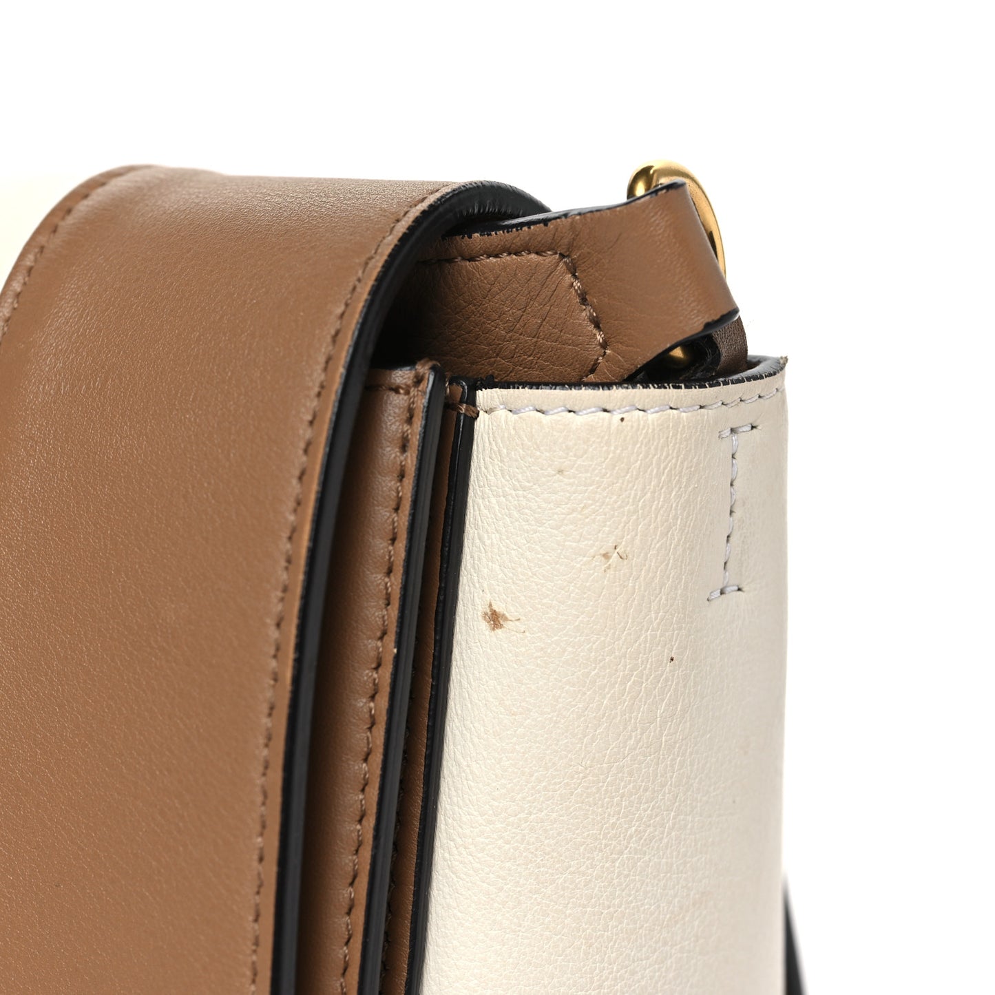 Shiny Smooth Calfskin Medium Frame Shoulder Bag Tan Optic White