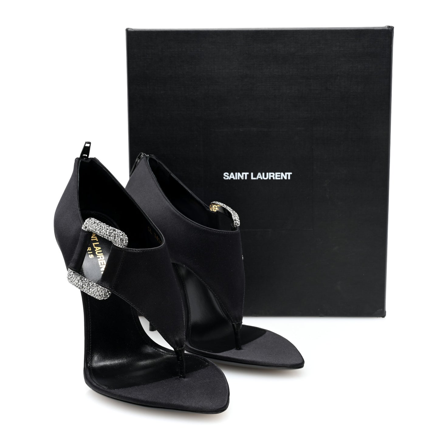 Crepe Satin Crystal Buckle Sean 110 Sandals 38 Black