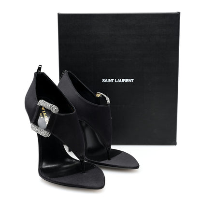 Saint Laurent Crepe Satin Crystal Buckle Sean 110 Sandals 38 Black 7 of 7